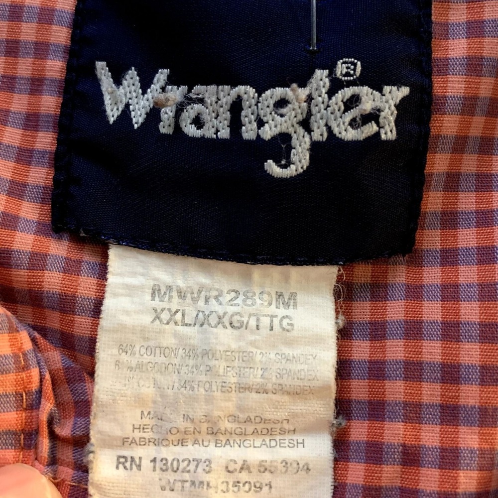 Wrangler Shirt Mens Size XXL 2XL Red Checkered Pearl Snap Button Up Short Sleeve - Picture 5 of 8